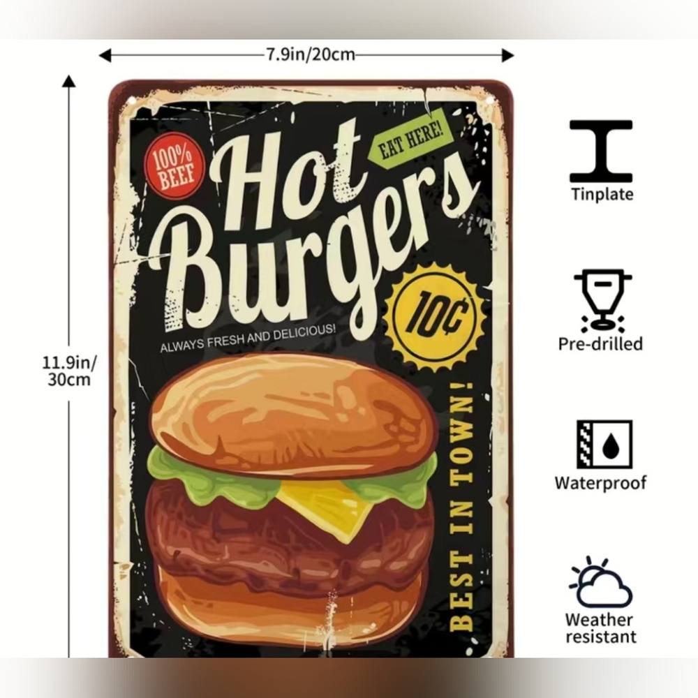 Vintage Hamburger Aluminum Decorative Sign